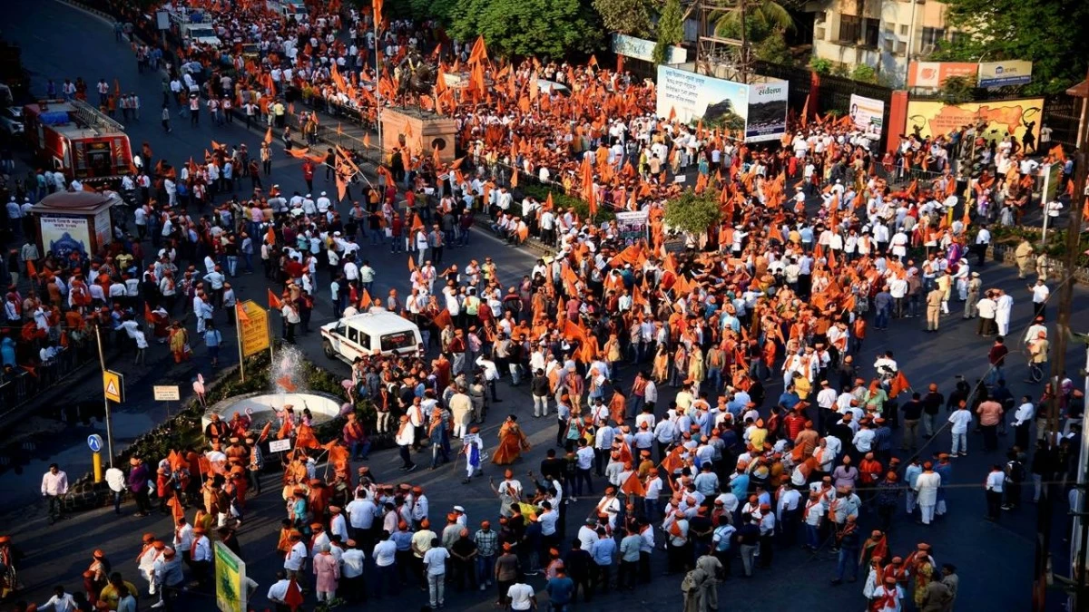 Jan Akroshk Morcha by Hindu Sakl Samaj in protest against Love and Land Jihad held at Vashi on February 26, 2023 in Navi Mumbai, India. (Photo by Bachchan Kumar/Hindustan Times via Getty Images)