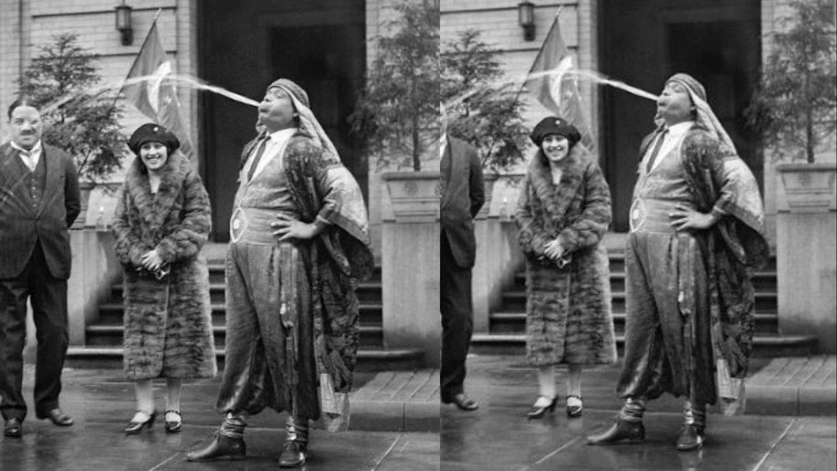 Hadji Ali, a legendary vaudeville performer, can swallow and regurgitate objects.