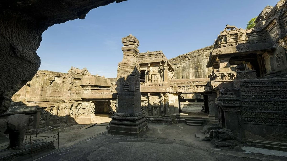 Detail of cave 16, the Kailashanatha Cave, in the UNESCO World Heritage site Ellora. All the temples are carved out of solid rock and represent the epitome of Indian rock-cut architecture in 5th to 7th century. (Photo by Frank Bienewald/LightRocket via Getty Images)