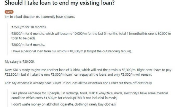 Netizen turned to Redditors for financial advice.