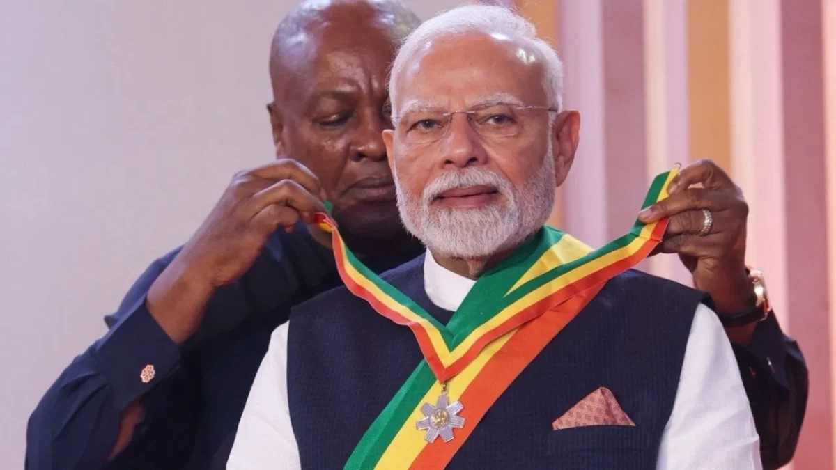 The award was presented to PM Modi during a ceremony held in Ghana’s capital, Accra. President John Dramani Mahama honoured him with the country’s top civilian award.