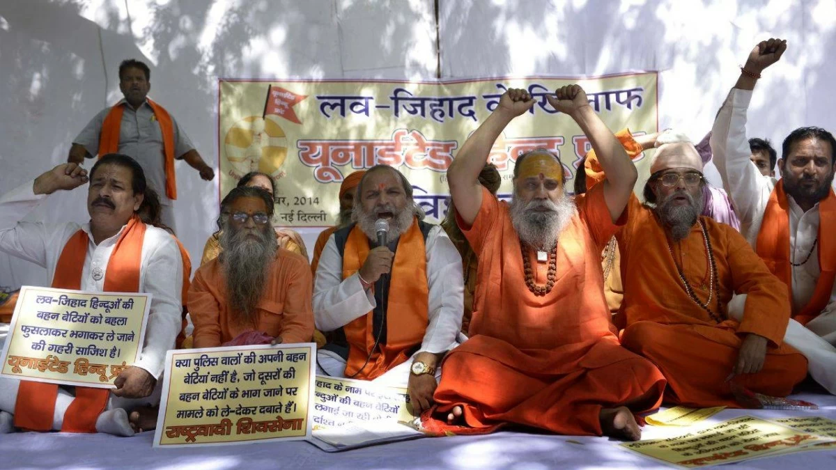 United Hindu Front stages protest against 'Love Jihad' at Jantar Mantar, New Delhi (Getty Images)




United Hindu Front stages protest against 'Love Jihad' at Jantar Mantar, New Delhi (Getty Images)









