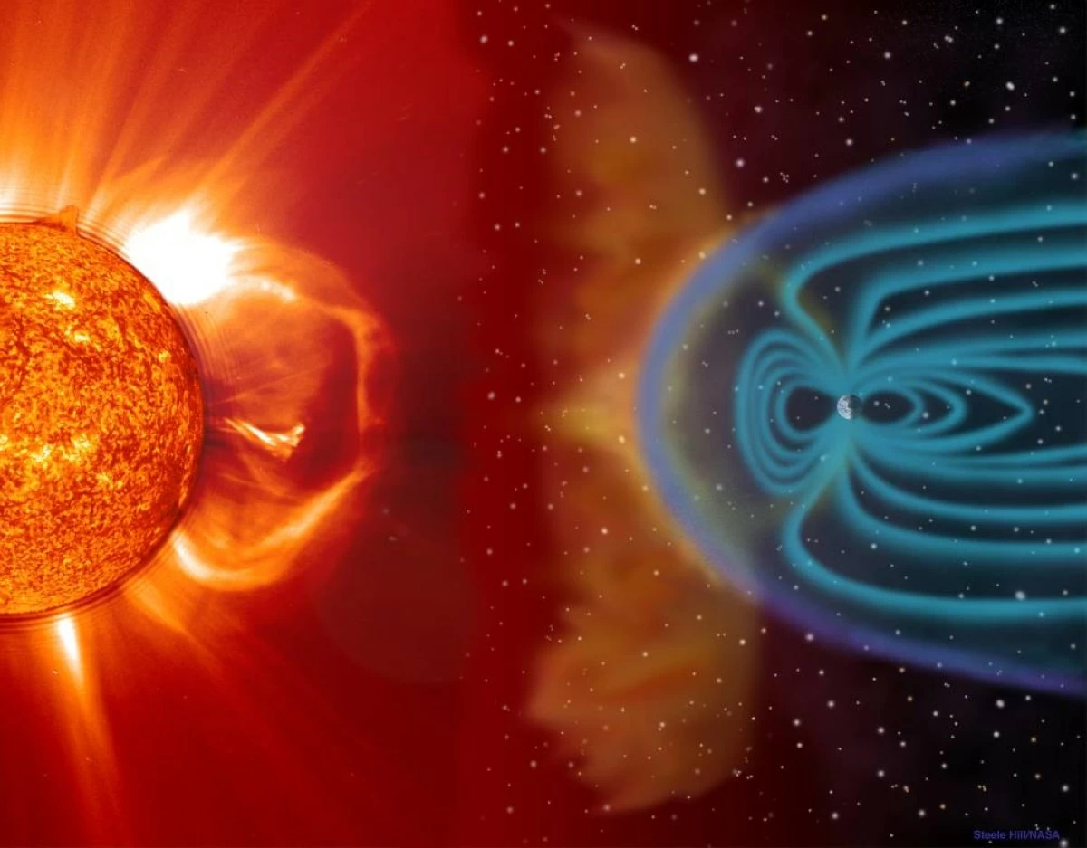 Illustration of a solar storm striking Earth. (Image Credit: NASA). 