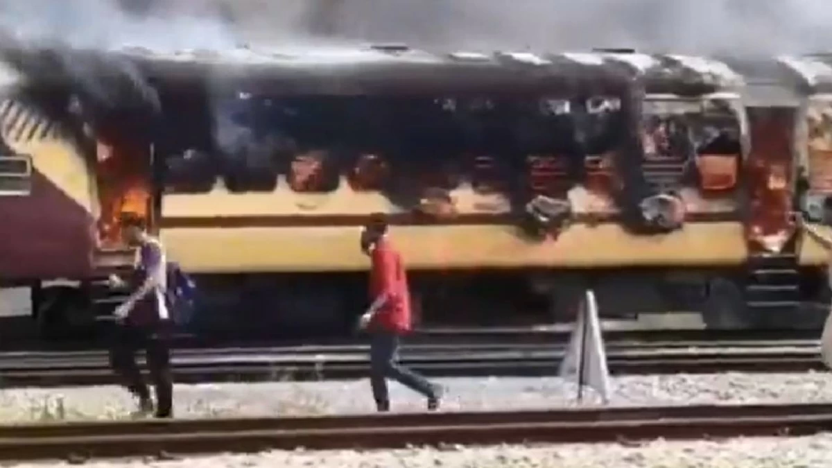 Empty train coach catches fire. (Picture: Tv9 telugu)