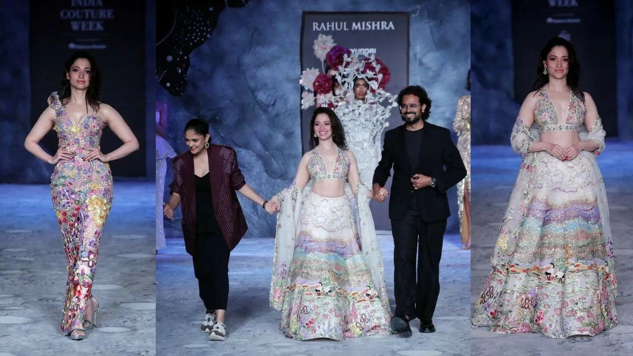 Tamannaah Bhatia becomes showstopper for Rahul Mishra at Hyundai India Couture Week 2025.