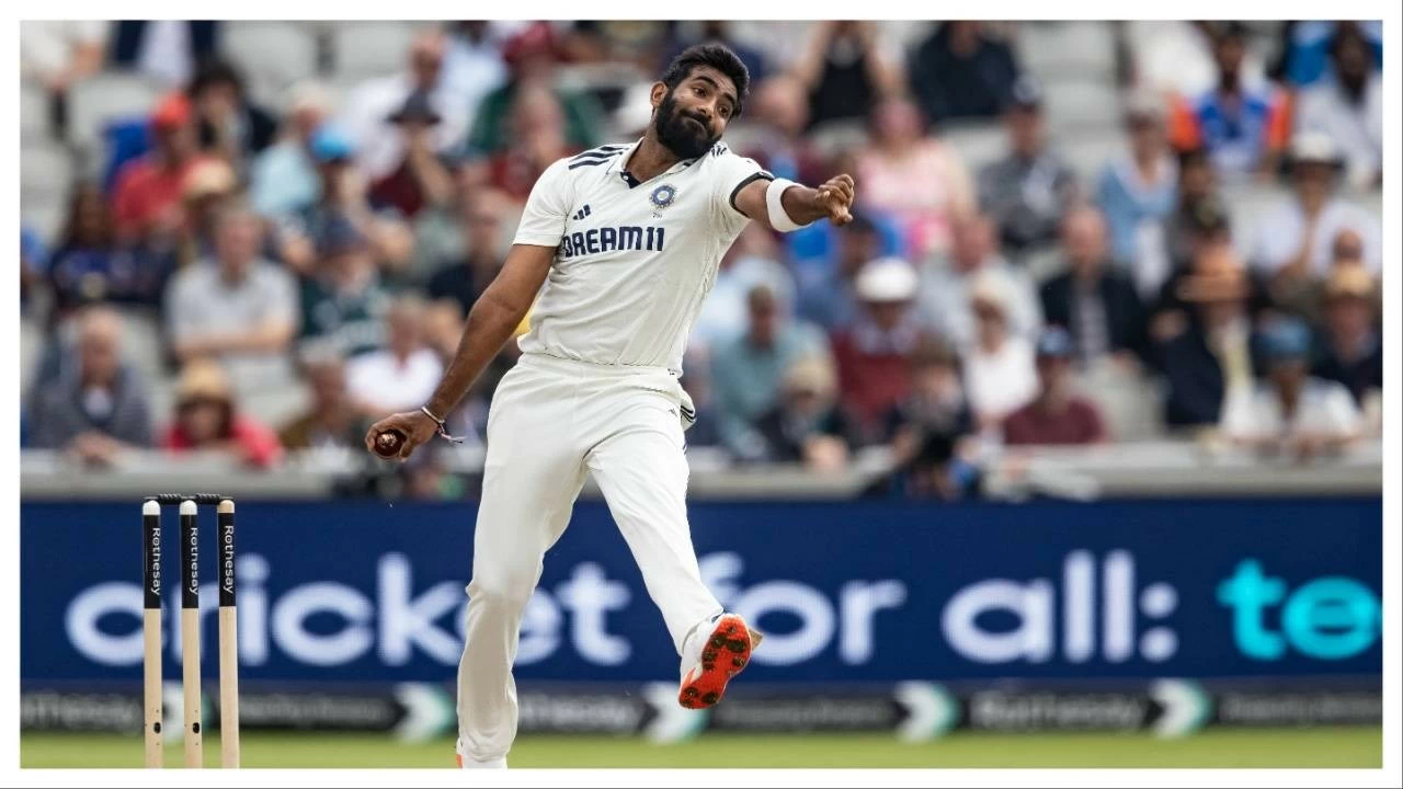 Jasprit Bumrah of India in delivery stride during day two of the 4th Rothesay Test Match between England and India at Emirates Old Trafford on July 24, 2025 in Manchester.