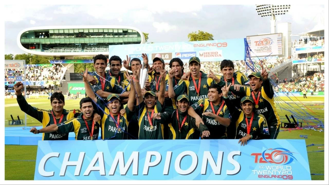 Pakistan lift the world cup trophy after Pakistan beat Sri Lanka during the Final of the ICC World Twenty20 at Lords, London.