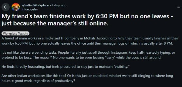 Indian employees pretend to work until manager leaves.