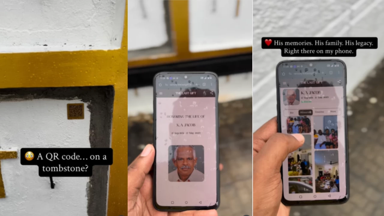QR code on tombstone in Kerala