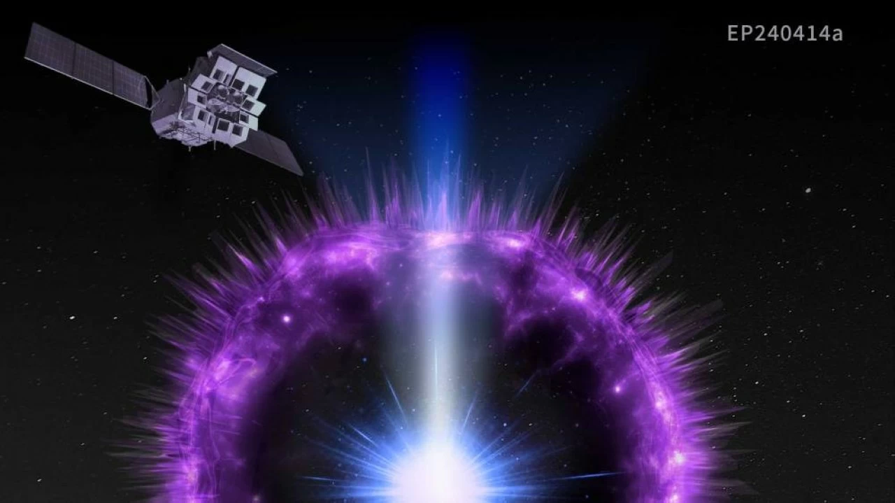 Illustration of a supernova jet interacting with shed material. 