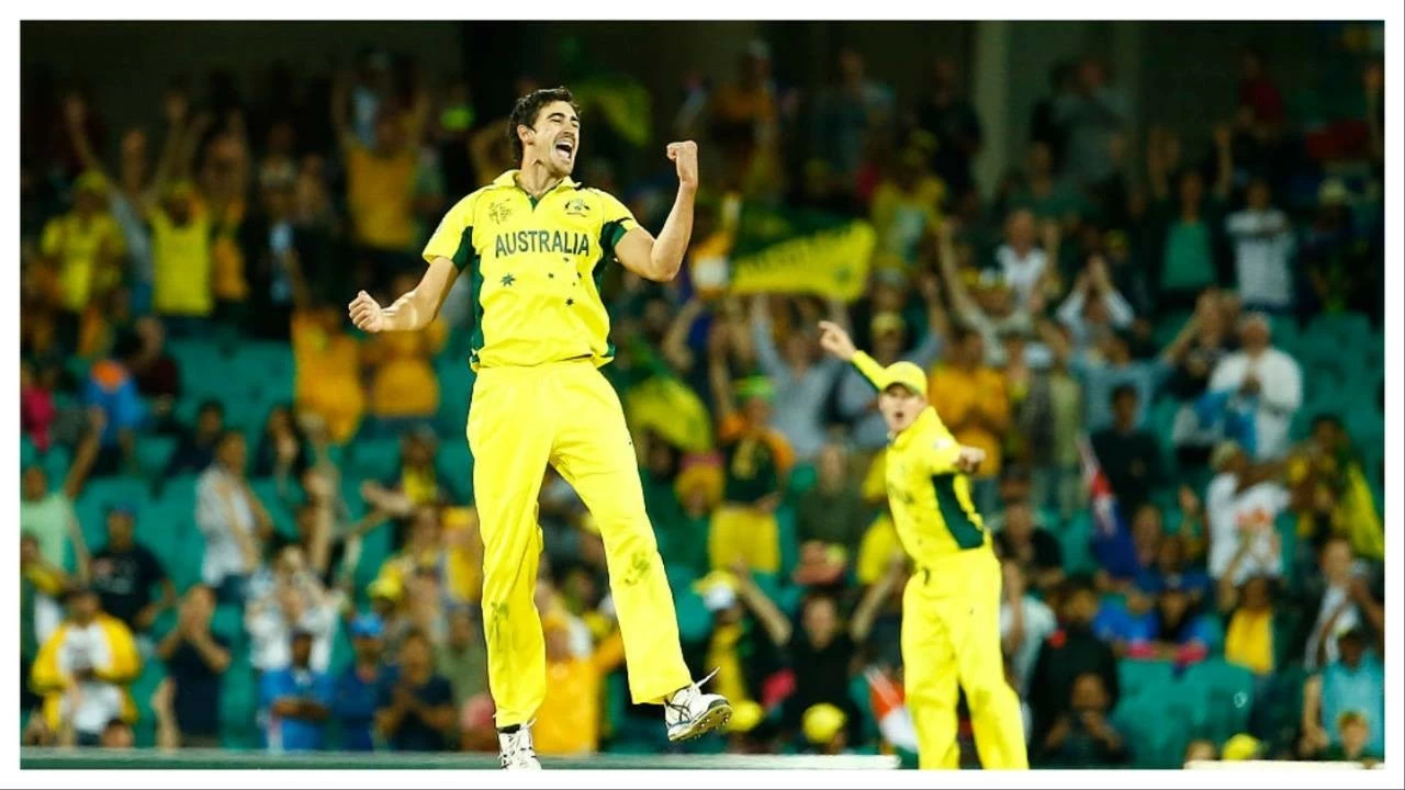 Mitchell Starc of Australia celebrates taking the final wicket during the 2015 Cricket World Cup Semi Final match between Australia and India at Sydney Cricket Ground on March 26, 2015 in Sydney, Australia. 