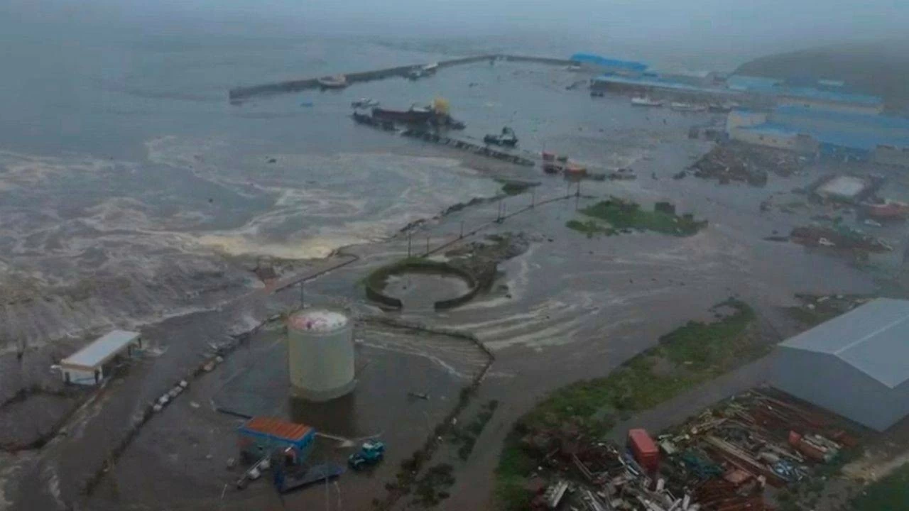 Aftermath of tsunami hitting the coastal area of Severo-Kurilsk at Paramushir island of Kuril Islands, Russia, Wednesday, July 30, 2025 