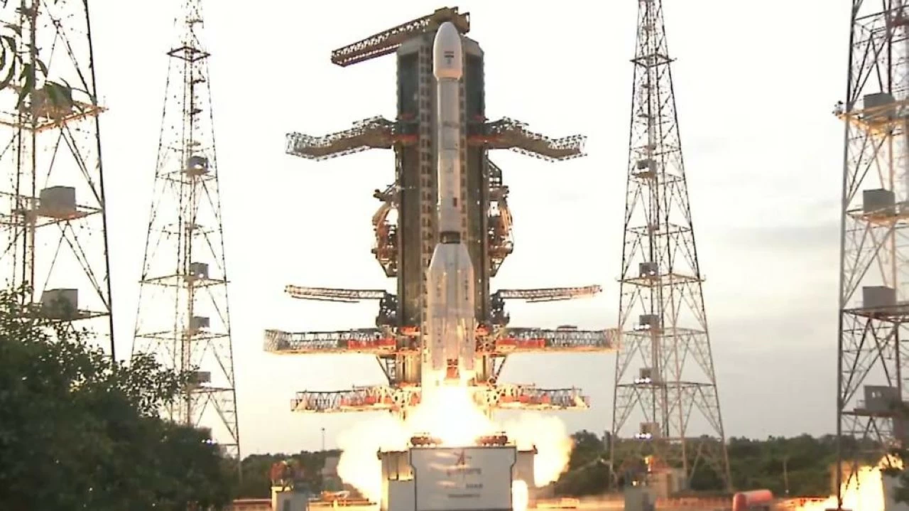 The GSLV-F16 rocket lifting off. 