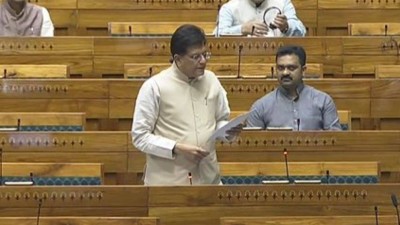 Union minister Piyush Goyal speaking in Parliament on Thursday