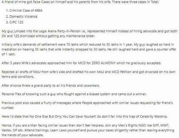 Man divorces without paying alimony in Reddit post.