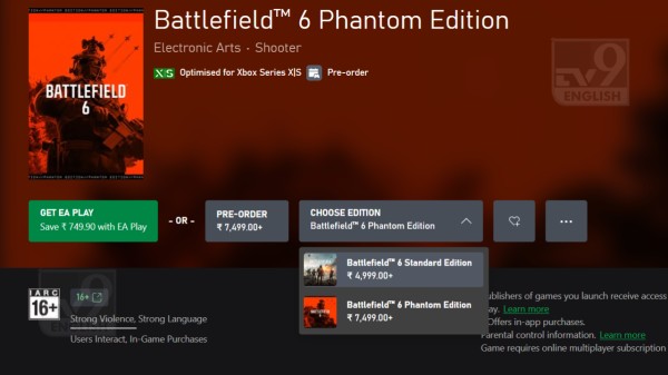 Battlefield 6 India Pre-Order price on Xbox and PC
