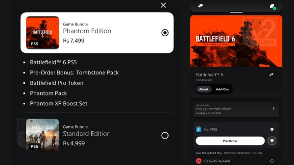 Battlefield 6 Pre-order India price on PlayStation 5 