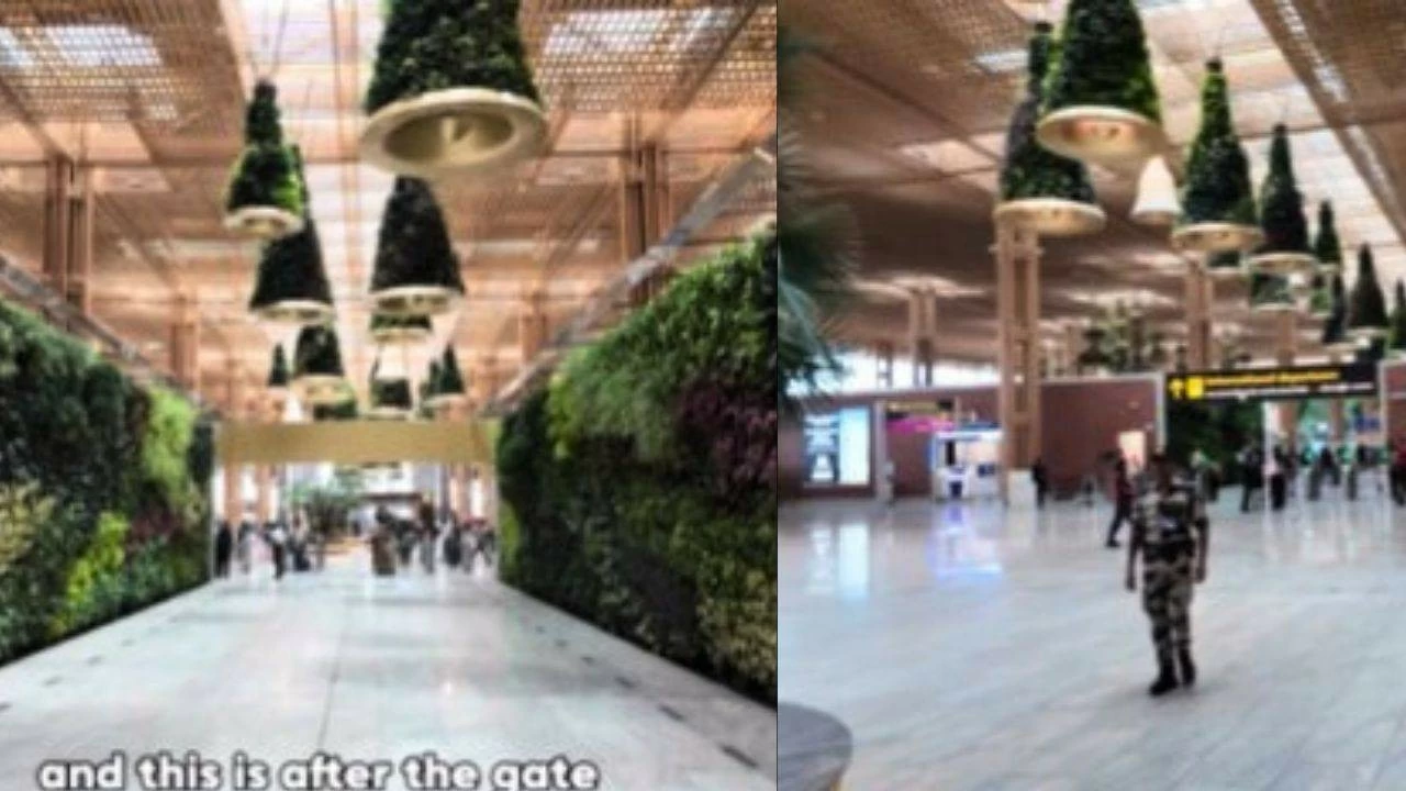 Japanese man stunned by lush Bengaluru airport interiors.