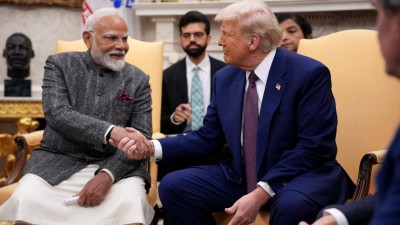 US President Donald Trump and Prime Minister Narendra Modi meet in the Oval Office at the White House on February 13, 2025 in Washington, DC.