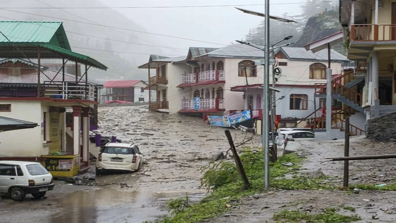 Houses partially submerged due to a flash flood triggered by a cloudburst at Dharali, in Uttarkashi district, Uttarakhand, Tuesday, Aug. 5, 2025.