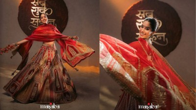Janhvi Kapoor dazzles as Masaba bride in Tenu Takdi Ravah lehenga.