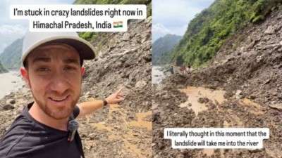 American Influencer gets stuck in the Himachal landslides.