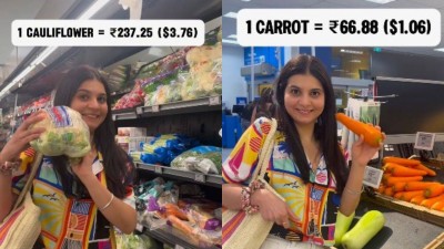 Woman compares grocery costs in India and Canada.