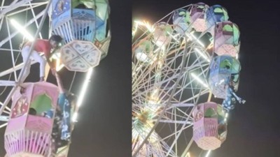 Woman seen dangling from Ferris wheel in Chhattisgarh.