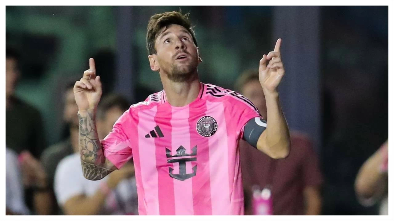 nter Miami forward Lionel Messi celebrates his goal during the Major League Soccer match between Inter Miami CF and LA Galaxy at Chase Stadium.