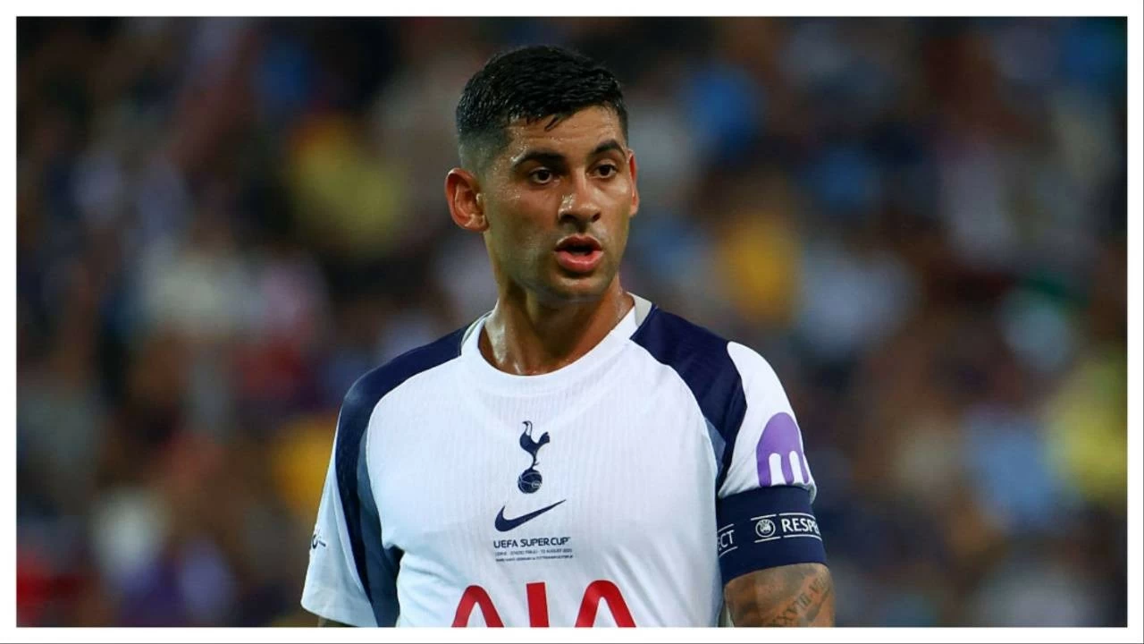 Tottenham's Cristian Romero looks on in their UEFA Super Cup match against Paris Saint-Germain on August 13.
