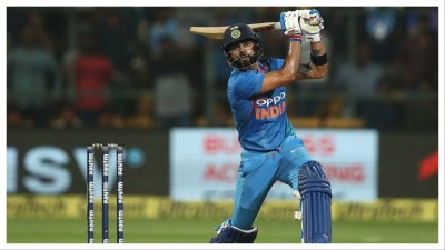 Virat Kohli of India bats during game two of the T20I Series between India and Australia at M. Chinnaswamy Stadium on February 27, 2019, in Bengaluru.