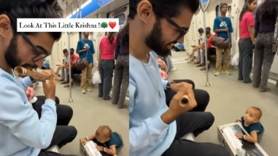 Man plays flute inside Pune Metro coach in viral video.