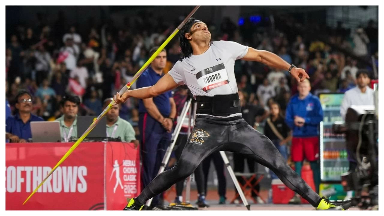 Neeraj Chopra competing at the NC Classic in Benagluru. 