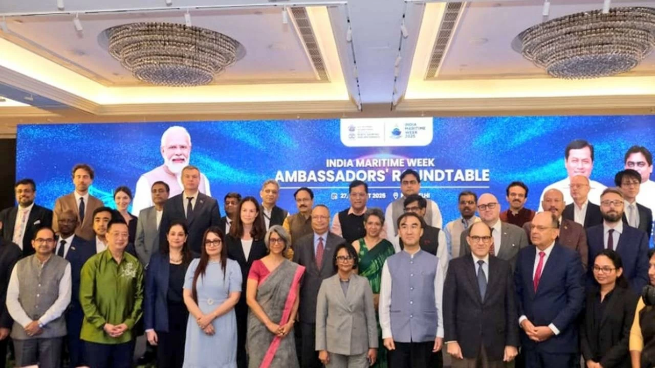 Delegates from 28 countries were hosted by the Ministry of Ports, Shipping and Waterways (MoPSW) for the Ambassadors’ Roundtable Meet in New Delhi on Wednesday. (@sarbanandsonwal/X)