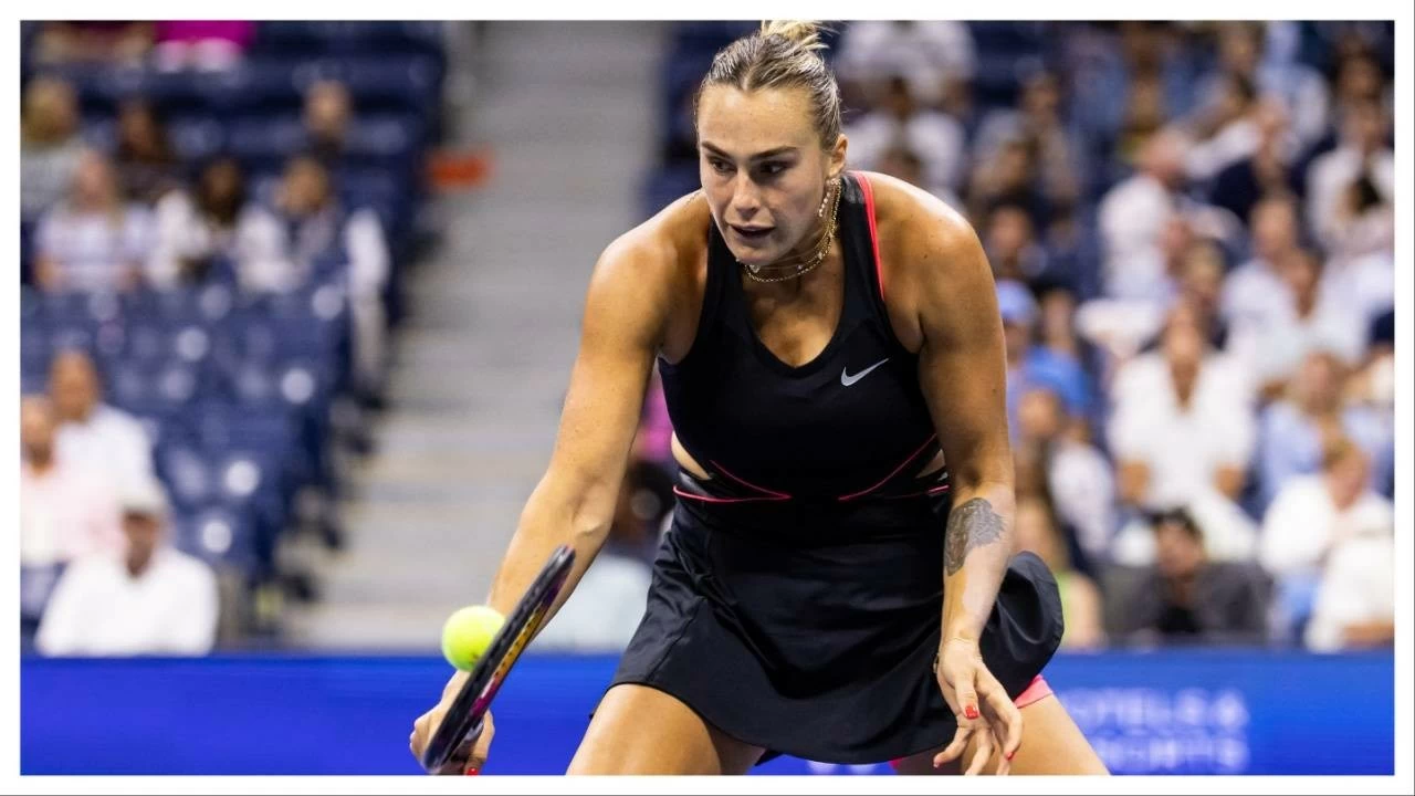 Aryna Sabalenka in action against Polina Kudermetova at the US Open.