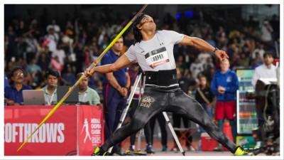 Neeraj Chopra competing at the NC Classic in Benagluru. 