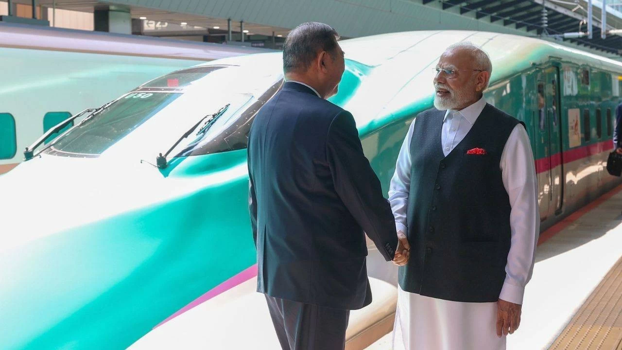 Prime Minister Narendra Modi with his Japanese counterpart Shigeru Ishiba as he takes a ride on a bullet train, in Japan 