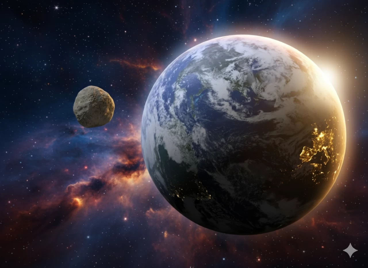 Illustration of the close approach of Apophis to the Earth. 