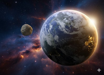 Illustration of the close approach of Apophis to the Earth. 
