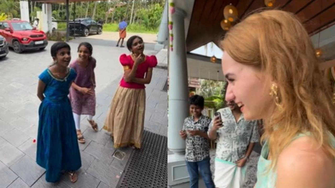 Polish woman speaks Malayalam at Kerala wedding.