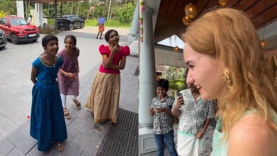 Polish woman speaks Malayalam at Kerala wedding.