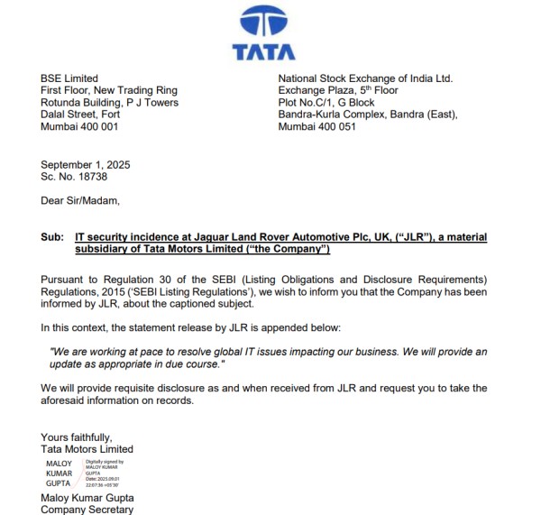 Tata Motors BSE filing