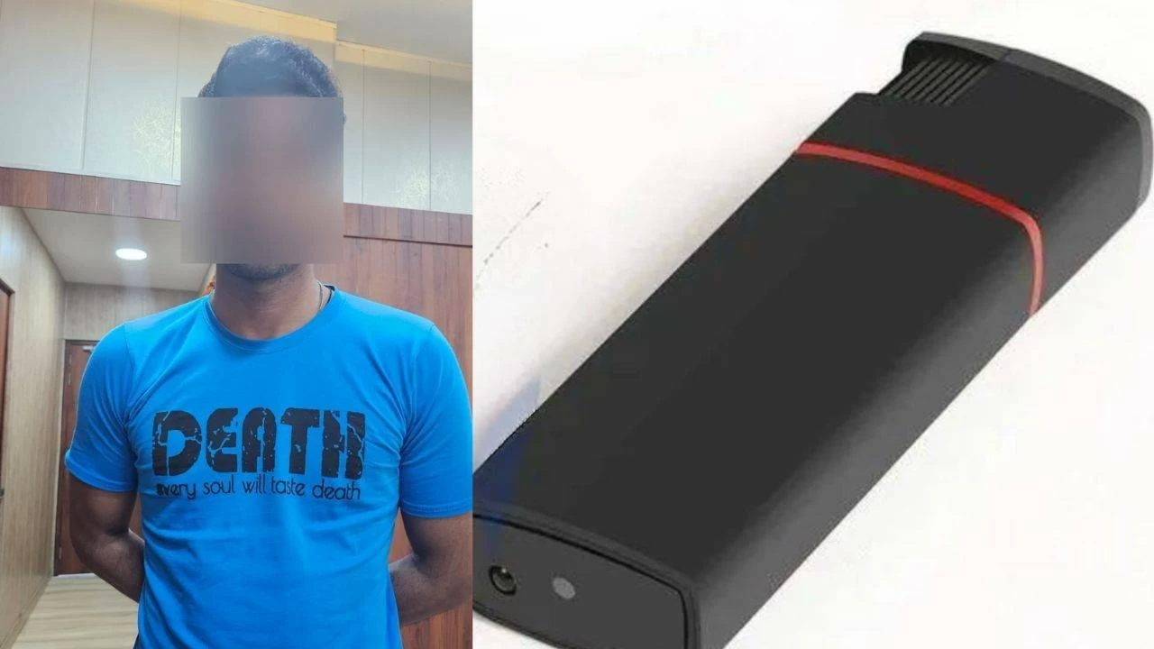 Accused 31-year-old Mohit Priyadarshi and the hidden camera device that he carried and recorded women without consent 