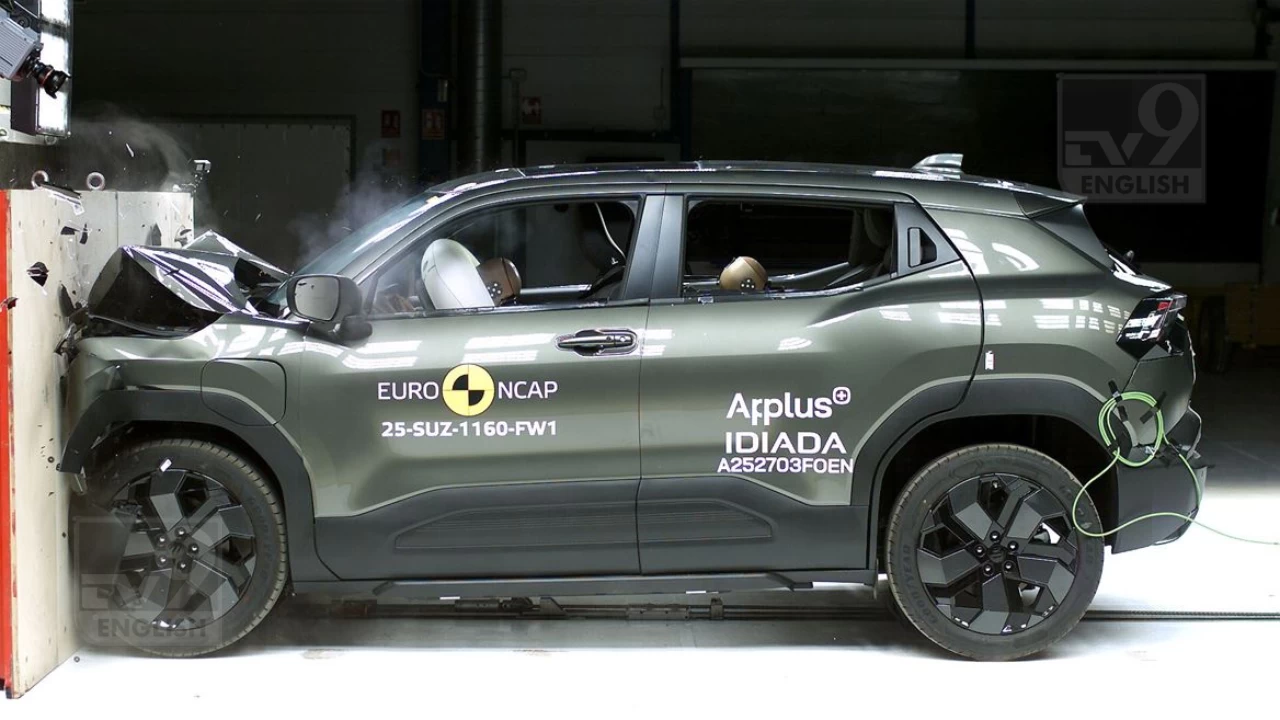 Maruti Suzuki e-Vitara scores 4 stars in Euro NCAP safety tests. Child safety rated high at 85%, but adult protection limited to 77%.
