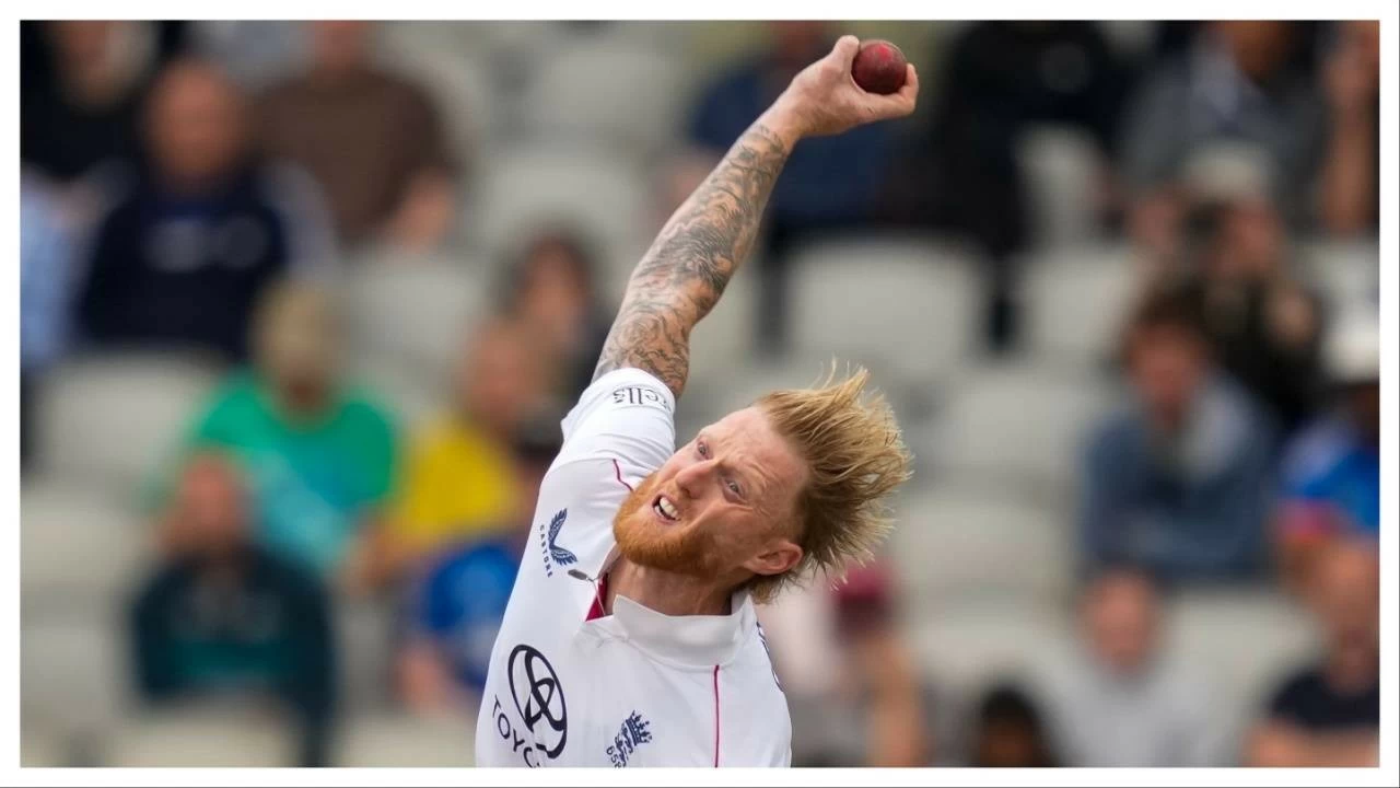 England&#039;s captain Ben Stokes bowls during the fourth Test match against India in Manchesteron July 27.