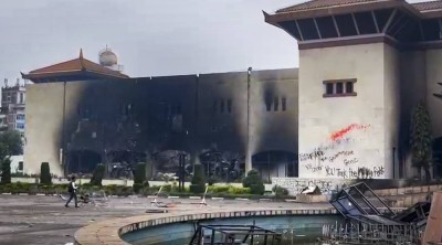 A view of the Nepal's charred parliament following anti-government protests and clashes, in Kathmandu, Wednesday, Sept. 10, 2025. (PTI Photo)
