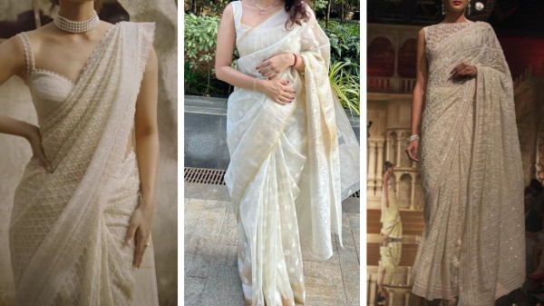 White saree styling ideas for Navratri 2025