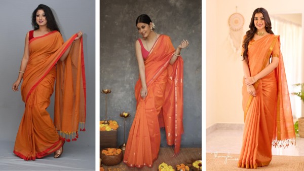 Orange saree styling ideas for Navratri 2025
