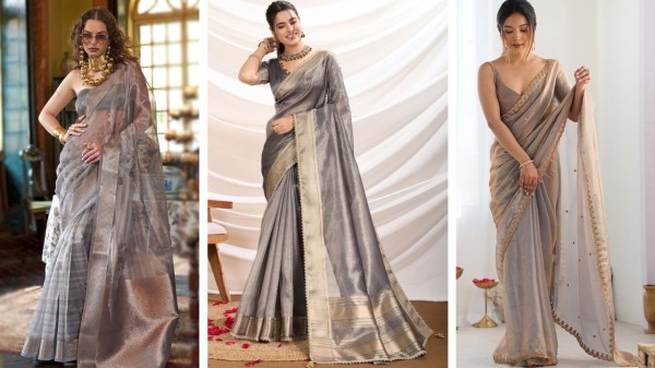 Grey saree styling ideas for Navratri 2025
