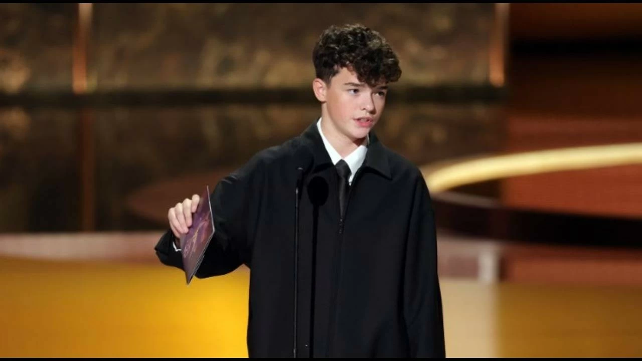 Owen Cooper with his first Emmy Award.